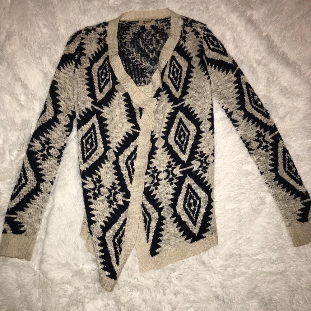 Aztec Blue and White Long Sleeve Cardigan